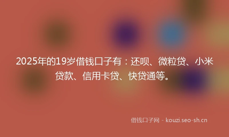 2025年的19岁借钱口子有：还呗、微粒贷、小米贷款、信用卡贷、快贷通等。