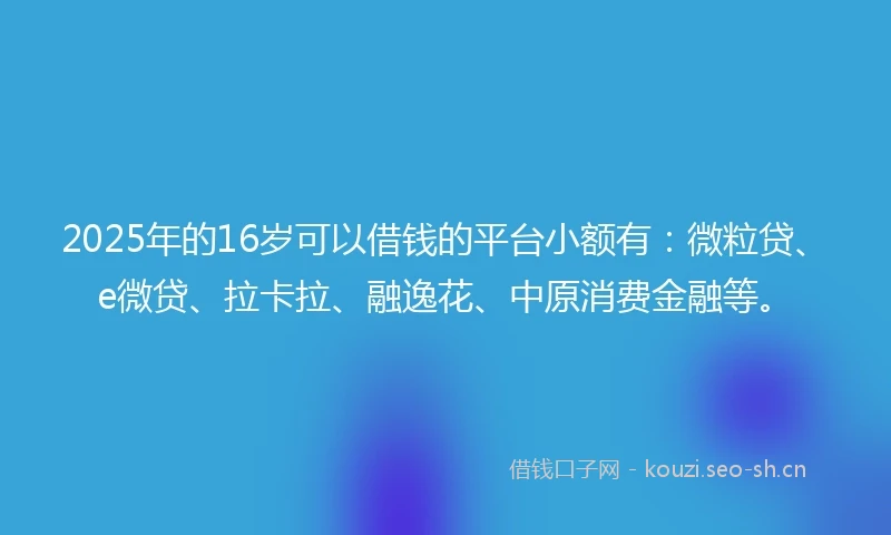 2025年的16岁可以借钱的平台小额有：微粒贷、e微贷、拉卡拉、融逸花、中原消费金融等。
