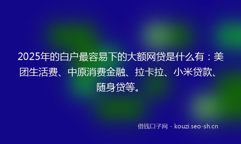 2025年的白户最容易下的大额网贷是什么有：美团生活费、中原消费金融、拉卡拉、小米贷款、随身贷等。