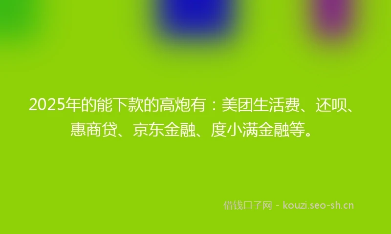 2025年的能下款的高炮有：美团生活费、还呗、惠商贷、京东金融、度小满金融等。