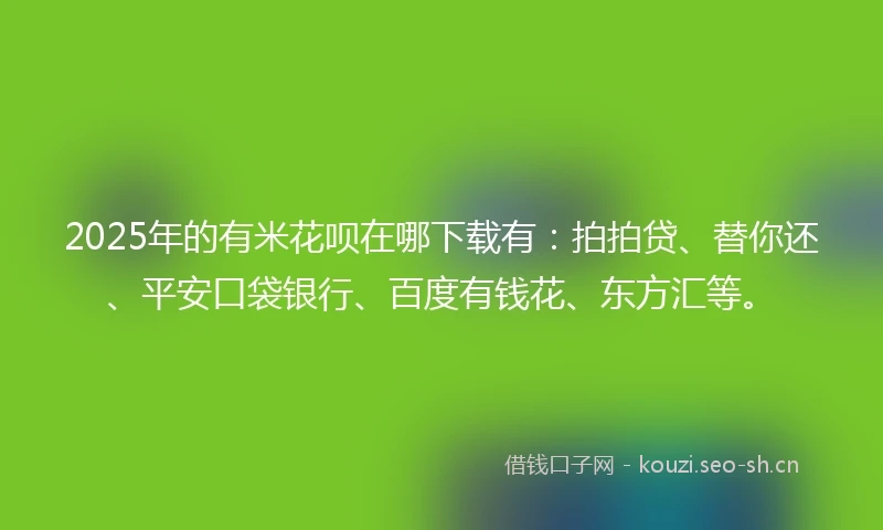2025年的有米花呗在哪下载有：拍拍贷、替你还、平安口袋银行、百度有钱花、东方汇等。