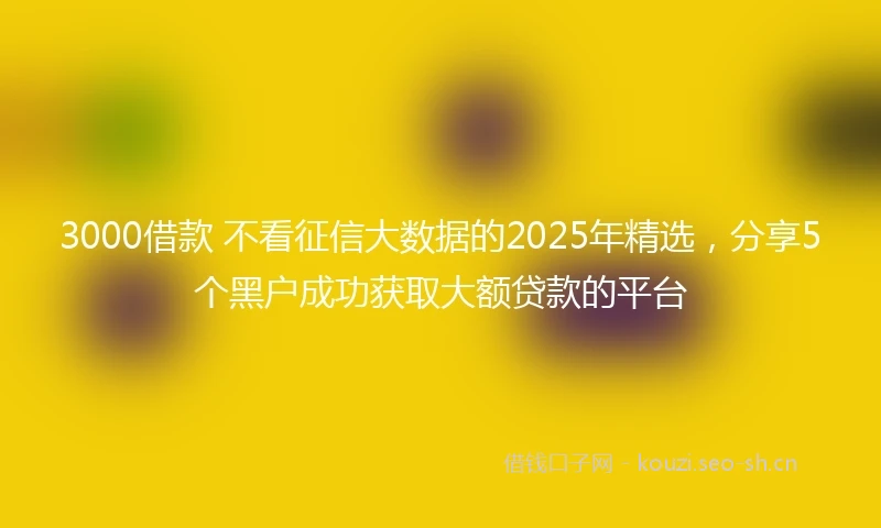3000借款 不看征信大数据的2025年精选，分享5个黑户成功获取大额贷款的平台