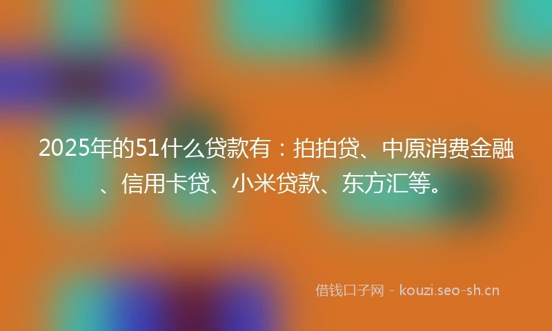 2025年的51什么贷款有:拍拍贷、中原消费金融、信用卡贷、小米贷款、东方汇等。