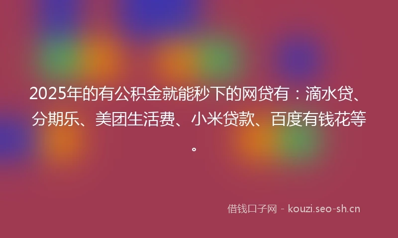 2025年的有公积金就能秒下的网贷有：滴水贷、分期乐、美团生活费、小米贷款、百度有钱花等。