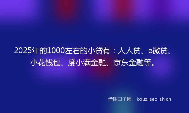2025年的1000左右的小贷有：人人贷、e微贷、小花钱包、度小满金融、京东金融等。