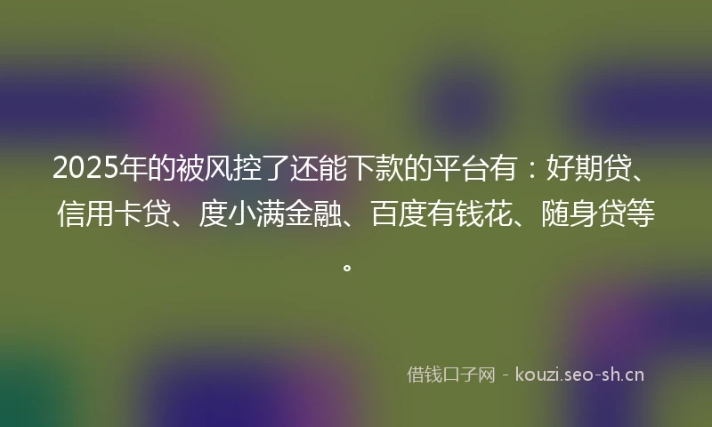 2025年的被风控了还能下款的平台有：好期贷、信用卡贷、度小满金融、百度有钱花、随身贷等。