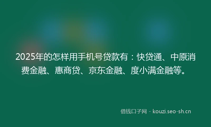 2025年的怎样用手机号贷款有：快贷通、中原消费金融、惠商贷、京东金融、度小满金融等。