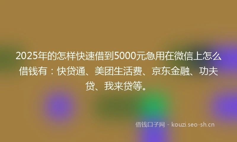 2025年的怎样快速借到5000元急用在微信上怎么借钱有:快贷通、美团生活费、京东金融、功夫贷、我来贷等。