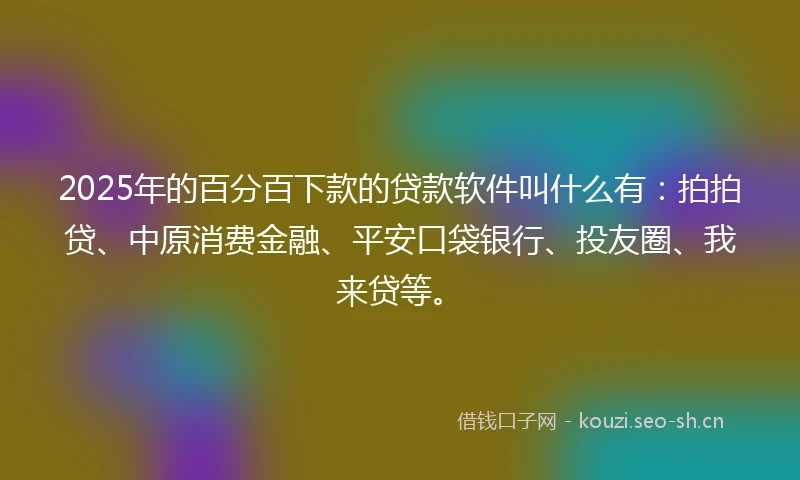 2025年的百分百下款的贷款软件叫什么有：拍拍贷、中原消费金融、平安口袋银行、投友圈、我来贷等。