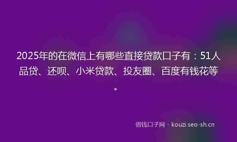 2025年的在微信上有哪些直接贷款口子有：51人品贷、还呗、小米贷款、投友圈、百度有钱花等。