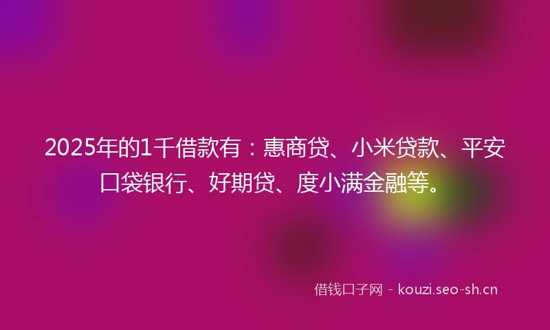 2025年的1千借款有：惠商贷、小米贷款、平安口袋银行、好期贷、度小满金融等。
