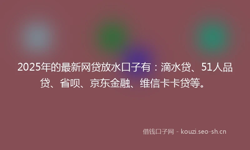 2025年的最新网贷放水口子有：滴水贷、51人品贷、省呗、京东金融、维信卡卡贷等。