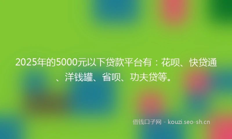 2025年的5000元以下贷款平台有：花呗、快贷通、洋钱罐、省呗、功夫贷等。