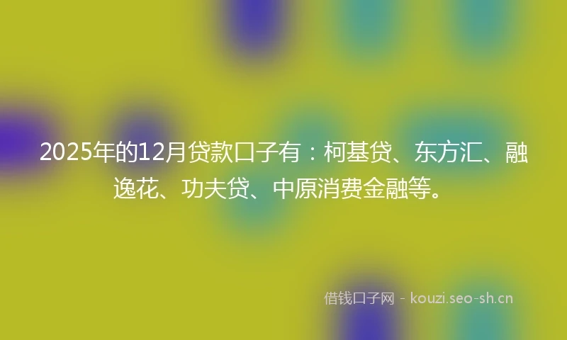 2025年的12月贷款口子有：柯基贷、东方汇、融逸花、功夫贷、中原消费金融等。