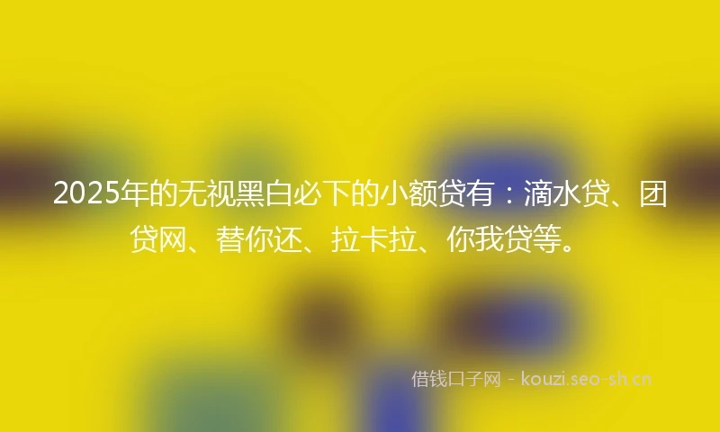 2025年的无视黑白必下的小额贷有：滴水贷、团贷网、替你还、拉卡拉、你我贷等。