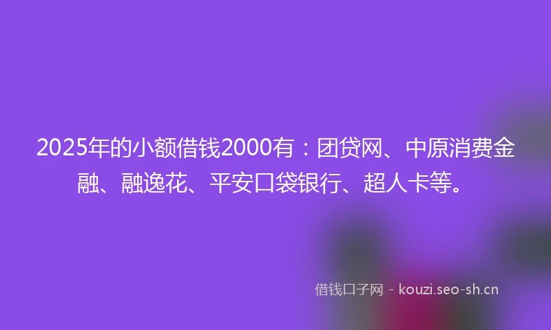 2025年的小额借钱2000有：团贷网、中原消费金融、融逸花、平安口袋银行、超人卡等。