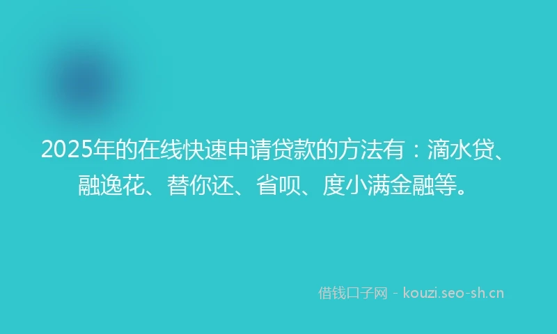 2025年的在线快速申请贷款的方法有：滴水贷、融逸花、替你还、省呗、度小满金融等。