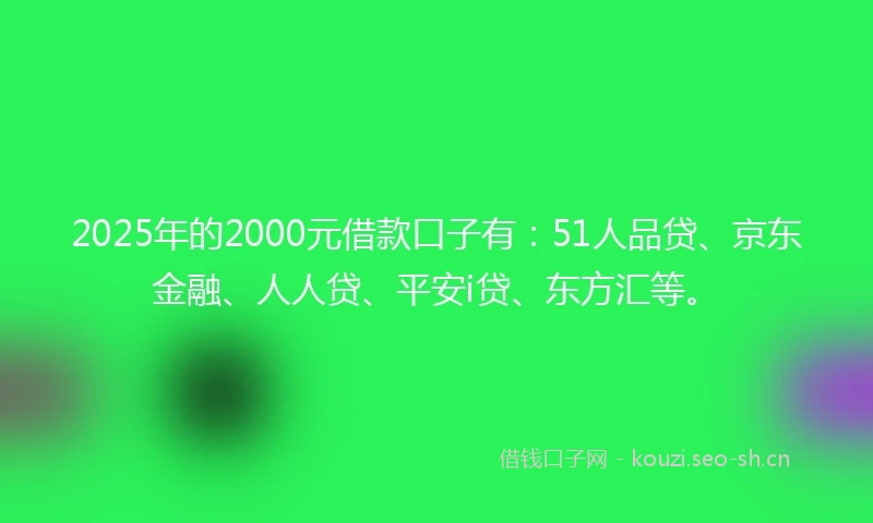 2025年的2000元借款口子有：51人品贷、京东金融、人人贷、平安i贷、东方汇等。