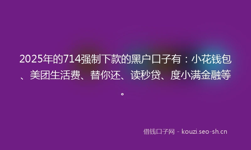 2025年的714强制下款的黑户口子有：小花钱包、美团生活费、替你还、读秒贷、度小满金融等。