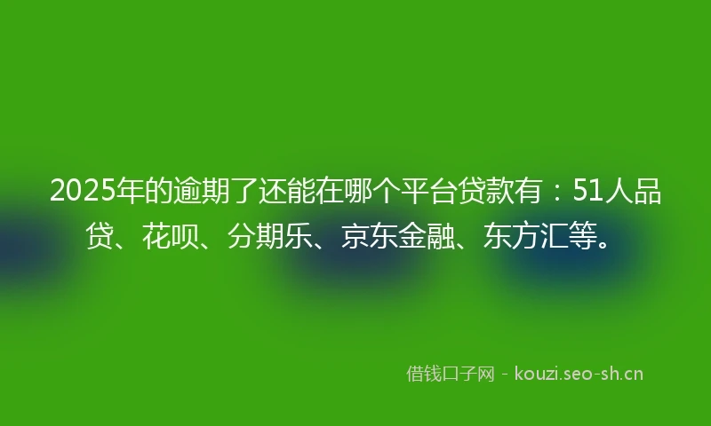 2025年的逾期了还能在哪个平台贷款有:51人品贷、花呗、分期乐、京东金融、东方汇等。