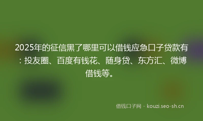 2025年的征信黑了哪里可以借钱应急口子贷款有：投友圈、百度有钱花、随身贷、东方汇、微博借钱等。