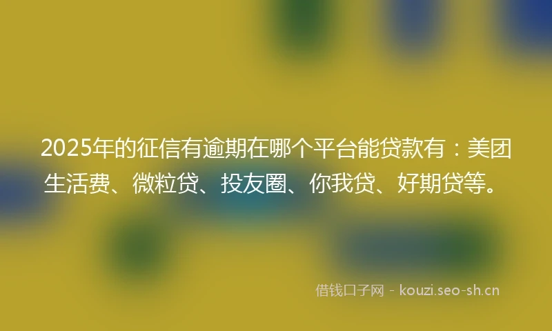 2025年的征信有逾期在哪个平台能贷款有：美团生活费、微粒贷、投友圈、你我贷、好期贷等。