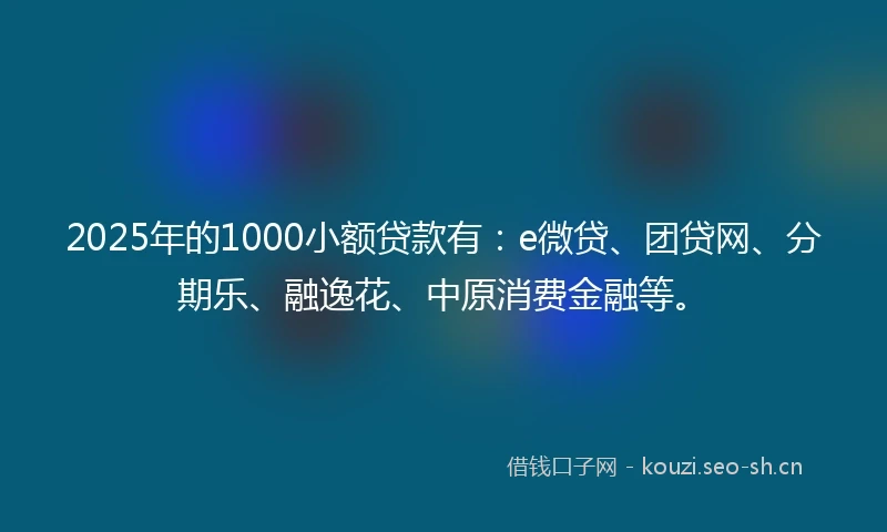 2025年的1000小额贷款有：e微贷、团贷网、分期乐、融逸花、中原消费金融等。