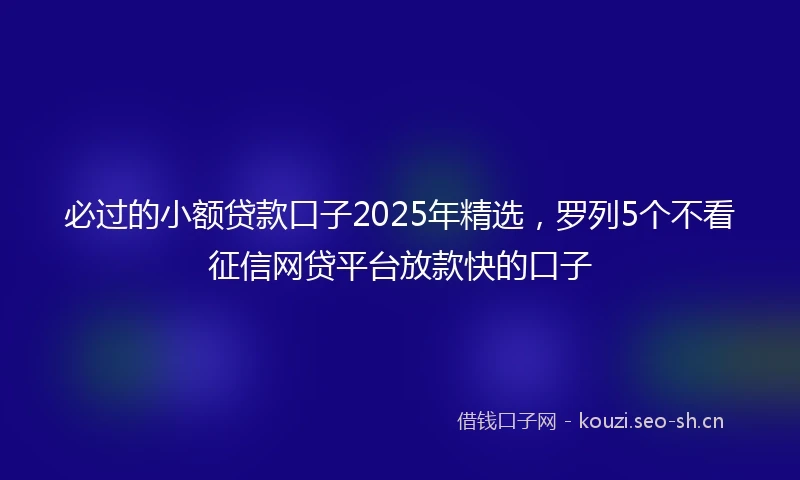 必过的小额贷款口子2025年精选，罗列5个不看征信网贷平台放款快的口子