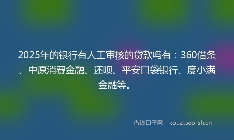 2025年的银行有人工审核的贷款吗有：360借条、中原消费金融、还呗、平安口袋银行、度小满金融等。