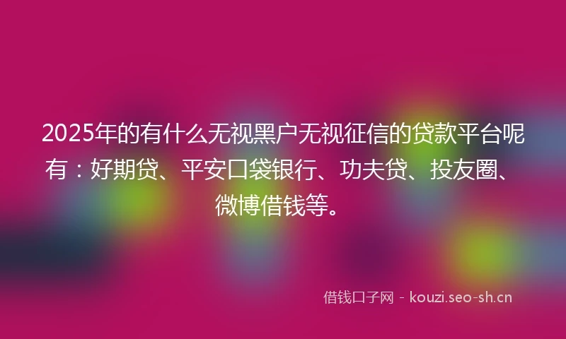 2025年的有什么无视黑户无视征信的贷款平台呢有：好期贷、平安口袋银行、功夫贷、投友圈、微博借钱等。