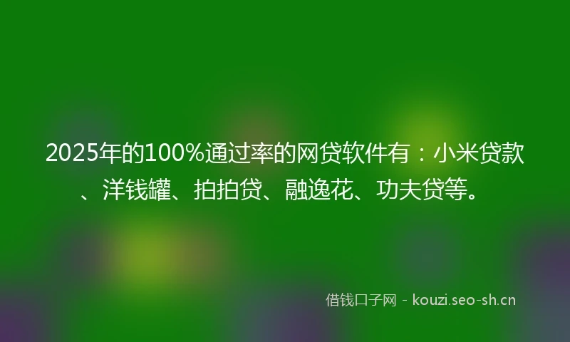 2025年的100%通过率的网贷软件有：小米贷款、洋钱罐、拍拍贷、融逸花、功夫贷等。