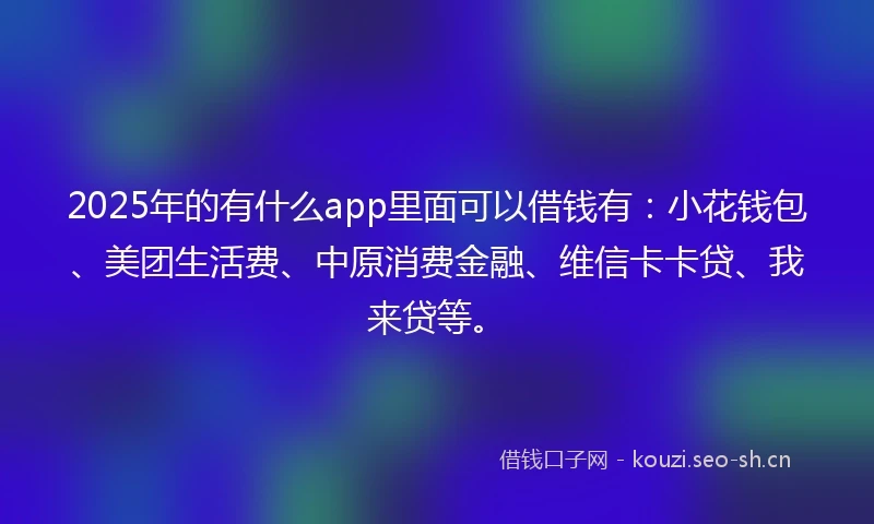 2025年的有什么app里面可以借钱有：小花钱包、美团生活费、中原消费金融、维信卡卡贷、我来贷等。