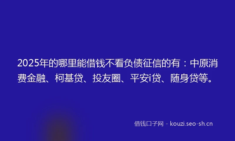 2025年的哪里能借钱不看负债征信的有：中原消费金融、柯基贷、投友圈、平安i贷、随身贷等。