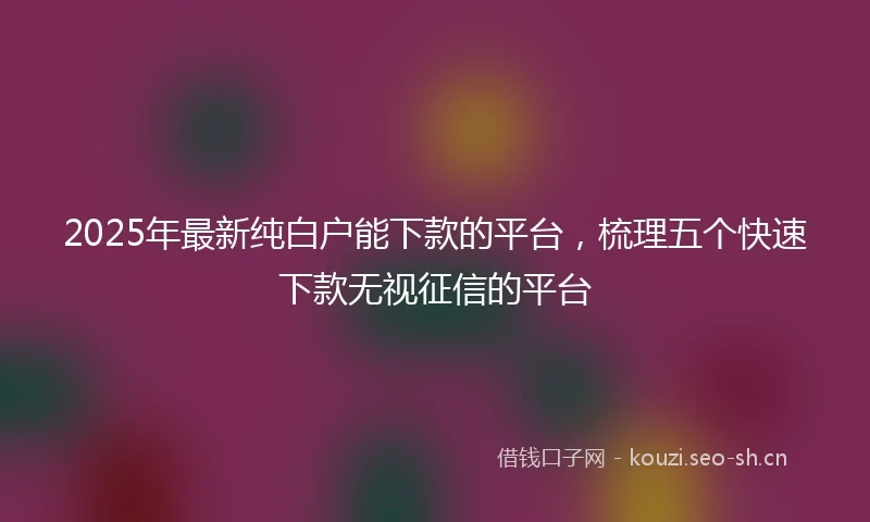 2025年最新纯白户能下款的平台，梳理五个快速下款无视征信的平台