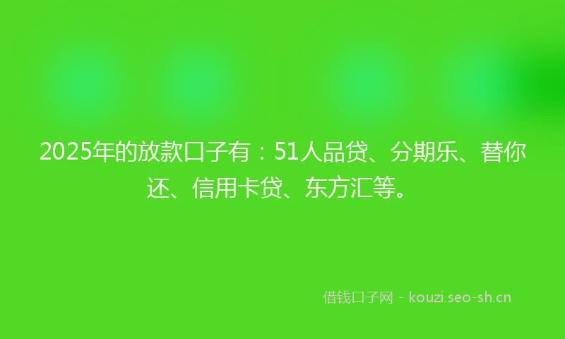 2025年的放款口子有：51人品贷、分期乐、替你还、信用卡贷、东方汇等。