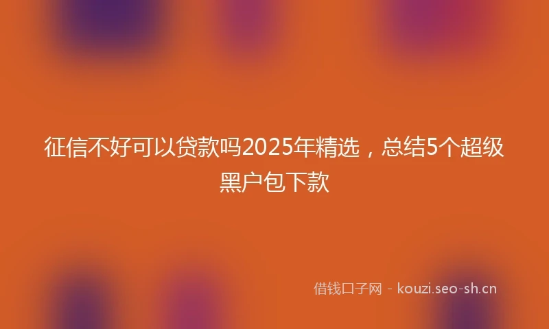 征信不好可以贷款吗2025年精选，总结5个超级黑户包下款