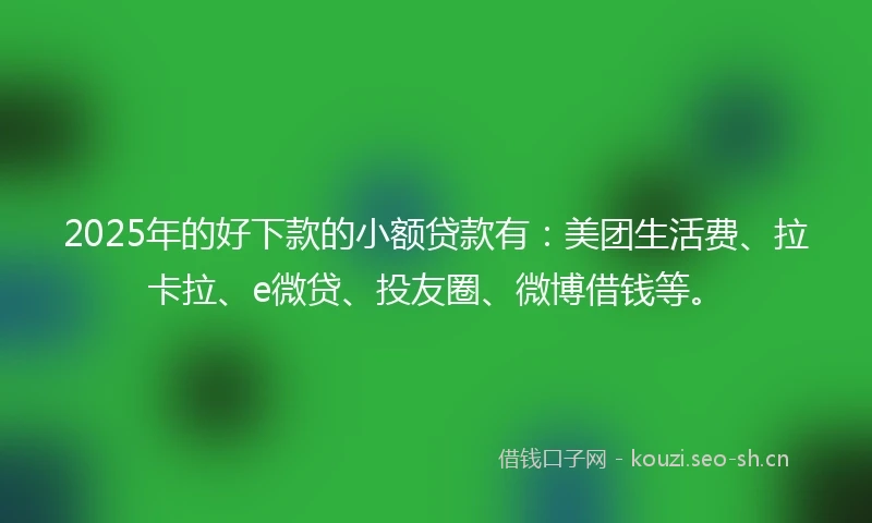 2025年的好下款的小额贷款有：美团生活费、拉卡拉、e微贷、投友圈、微博借钱等。