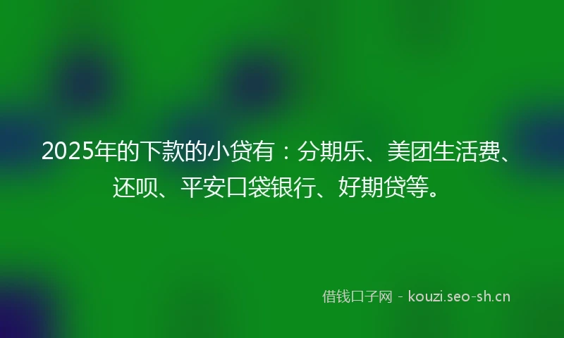 2025年的下款的小贷有：分期乐、美团生活费、还呗、平安口袋银行、好期贷等。