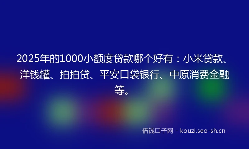 2025年的1000小额度贷款哪个好有：小米贷款、洋钱罐、拍拍贷、平安口袋银行、中原消费金融等。