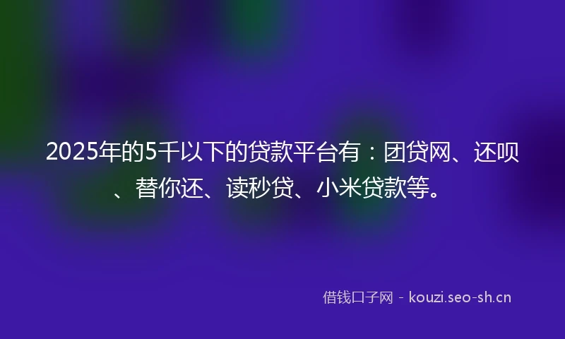 2025年的5千以下的贷款平台有：团贷网、还呗、替你还、读秒贷、小米贷款等。