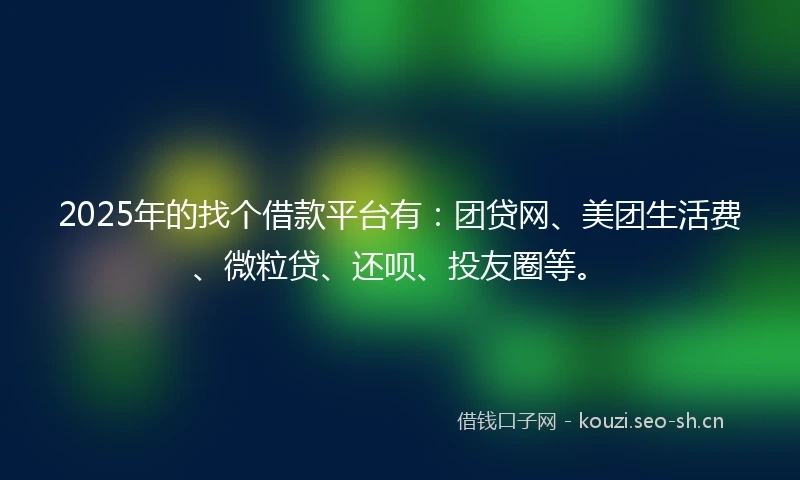 2025年的找个借款平台有：团贷网、美团生活费、微粒贷、还呗、投友圈等。
