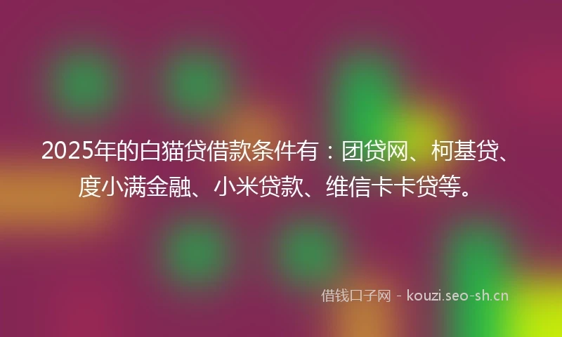 2025年的白猫贷借款条件有：团贷网、柯基贷、度小满金融、小米贷款、维信卡卡贷等。