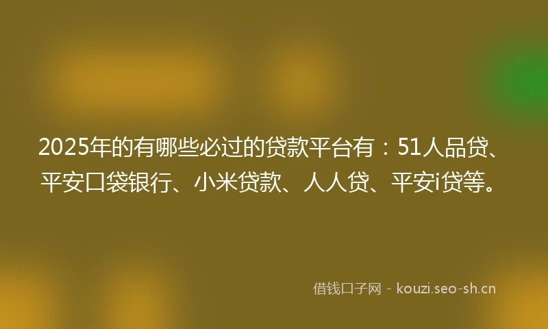 2025年的有哪些必过的贷款平台有：51人品贷、平安口袋银行、小米贷款、人人贷、平安i贷等。
