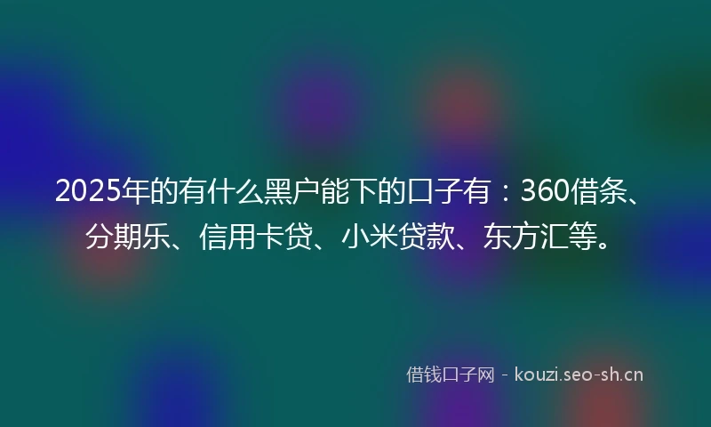 2025年的有什么黑户能下的口子有：360借条、分期乐、信用卡贷、小米贷款、东方汇等。