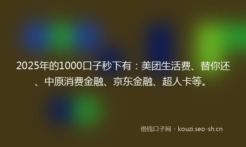 2025年的1000口子秒下有：美团生活费、替你还、中原消费金融、京东金融、超人卡等。