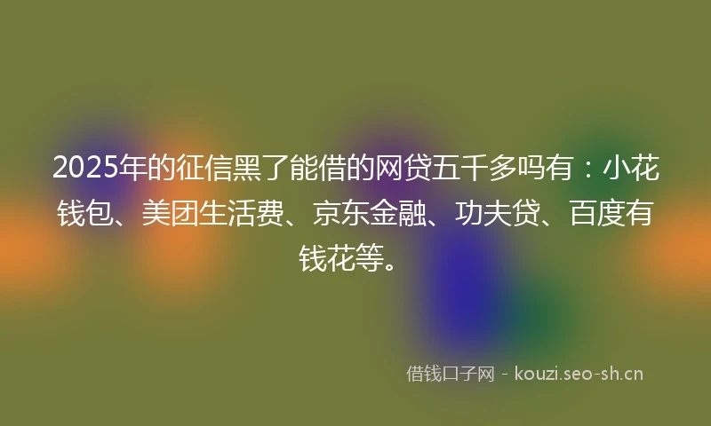 2025年的征信黑了能借的网贷五千多吗有：小花钱包、美团生活费、京东金融、功夫贷、百度有钱花等。