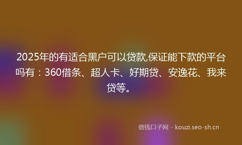 2025年的有适合黑户可以贷款,保证能下款的平台吗有：360借条、超人卡、好期贷、安逸花、我来贷等。