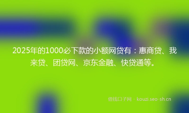 2025年的1000必下款的小额网贷有：惠商贷、我来贷、团贷网、京东金融、快贷通等。