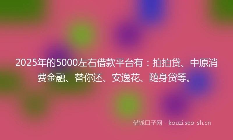 2025年的5000左右借款平台有：拍拍贷、中原消费金融、替你还、安逸花、随身贷等。