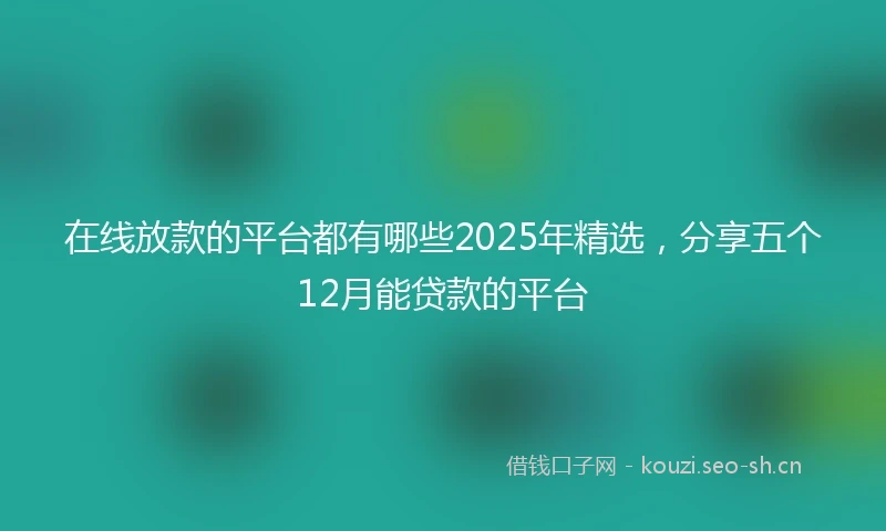 在线放款的平台都有哪些2025年精选，分享五个12月能贷款的平台